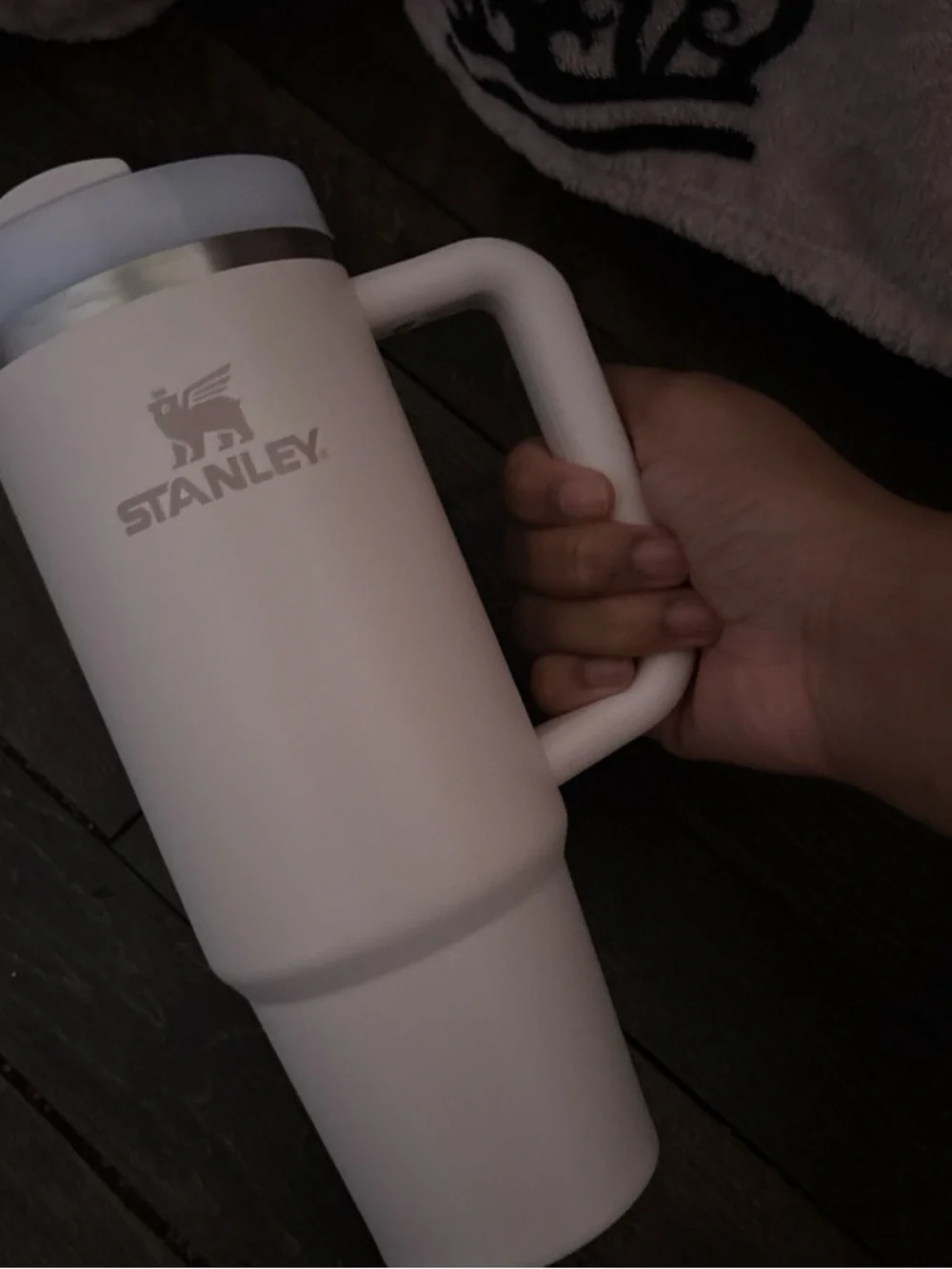Stanley White Travel Tumbler with Handle and Silver Accents - Picture 1 of 1